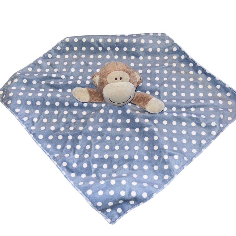 Baby Starters Blue Gray Polka Dot Monkey Lovey Rattle Satin Bottom